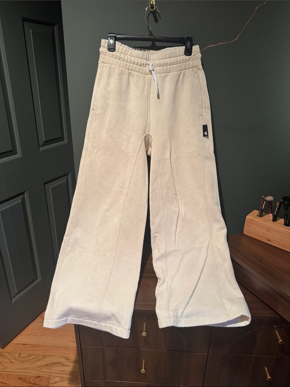 adidas Wide-Leg Fleece Sweatpants - Cream